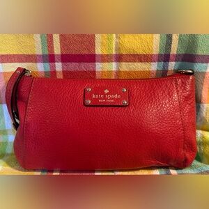 Kate Spade Red/Orange Pebbled Leather Shoulder Bag with Zipper Closure